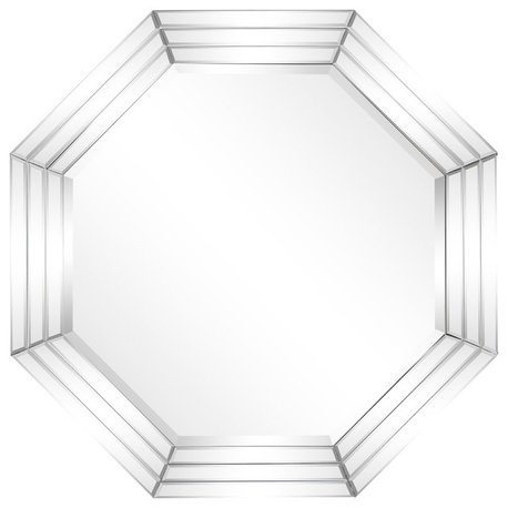 Beveled Multi Faceted Octagons Wall Mirror, 1" Beveled Center, Wood Frame