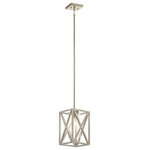 Kichler - Kichler Moorgate 1 Light Mini Pendant Distressed, Antique White - Inspired by vintage industrial shipping crates, the 1-light mini pendant in Distressed Antique White from the Moorgate collection features an oversized X pattern in a rich Bronze and Brass finish combination. Knurled sockets in a contrasting finish bring a premium detail to this substantial, yet simple, statement piece.
