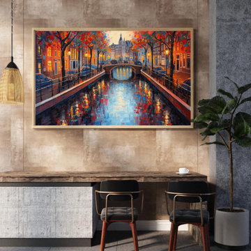 Vintage Amsterdam Canals Oil Painting Canvas Wall Art