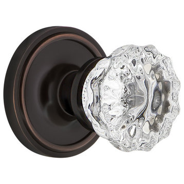 Classic Rosette Privacy Crystal Glass Knob, Timeless Bronze