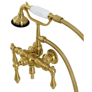 Traditional Bathtub Faucet, Brass Body With Levers & Hand Shower, Brushed Brass