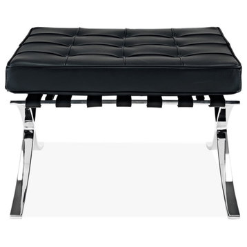 Maklaine 32 inches Real Leather and Stainless Steel Stool in Black