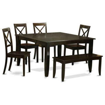 East West Furniture Parfait 6-piece Dining Room Set with Bench in Cappuccino