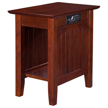 AFI Nantucket Solid Wood Chair Side Table with USB Charger in Walnut