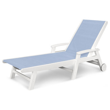 POLYWOOD Coastal Chaise With Wheels, White/Poolside Sling