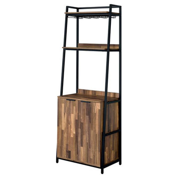 Furniture of America Bimme Rustic Metal 4-Shelf Wine Cabinet in Oak and Black