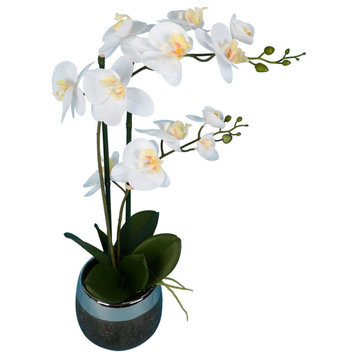 23" White Phalaenopsis In Metal Pot Rt