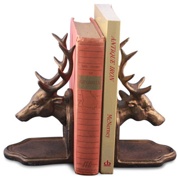 Deer Elk Buck Bookends Sculptured Figurine Metal Cast Iron