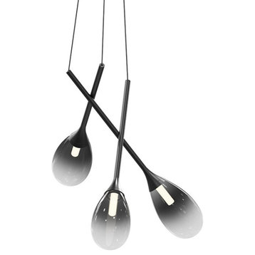 Parisone LED Cluster Pendant, Satin Black, Smoke Glass