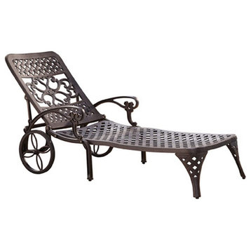 Outdoor Chaise Lounge, Metal Construction With Scroll Work, Bronze