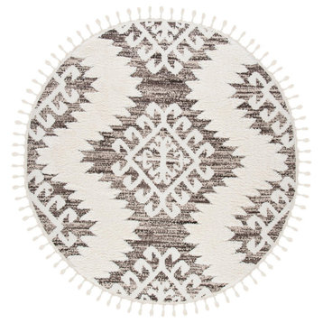Safavieh Moroccan Tassel Shag Mts652A Rug, Ivory and Brown, 11'0"x11'0" Round