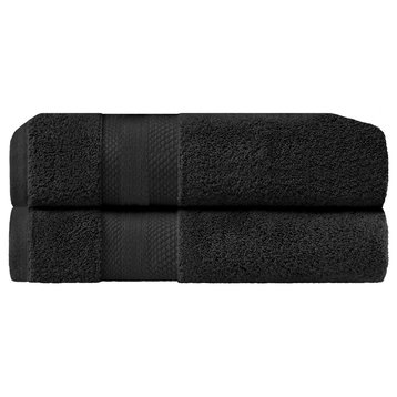 2 Piece Aria Turkish Cotton Bath Towel Set, Black