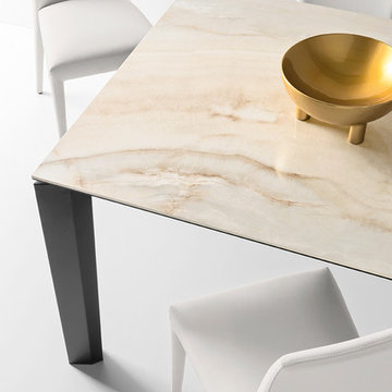 Delta 70 x 39 Extension Table - Onyx MarbleTop - Grey Wood Frame - Grey Legs