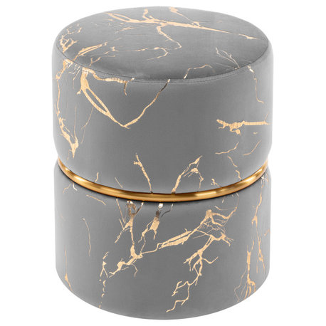 Luxury Hot Stamped Velvet Ottoman, Grey