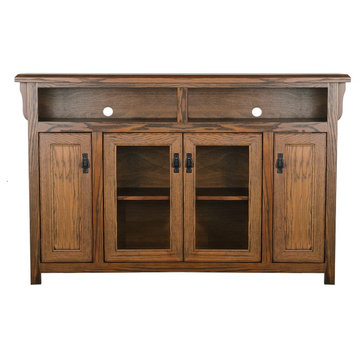 70" Wide Mission Tall Entertainment Console, Persimmon Oak