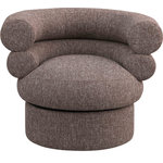 Meridian Furniture - Valentina Linen Textured Fabric Upholstered Accent Swivel Chair, Brown - Create instant visual interest and add a comfy seating option to any space with this Valentina linen textured fabric swivel accent chair. The stacked back design is fun and modern, giving your room an upbeat (and stylish) vibe. This chair features mainly brown fabric with white weave details, thanks to its rich brown linen textured fabric upholstery. Deep channel tufting adds to its overall comforting look and feel in your living room, office, bedroom, or elsewhere.