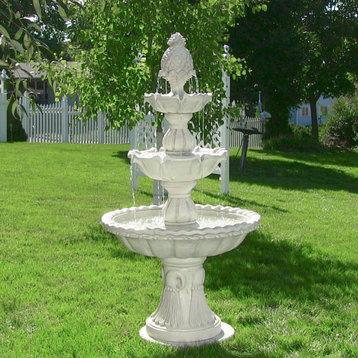 Sunnydaze Welcome 3-Tier Outdoor Garden Water Fountain, Electric, 59"