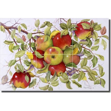 Ceramic Tile Mural Backsplash "Apples" by Marcia Matcham, 18"x12"