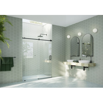 60-64"x78" Frameless Sliding Shower Door With Square Hardware, Matte Black