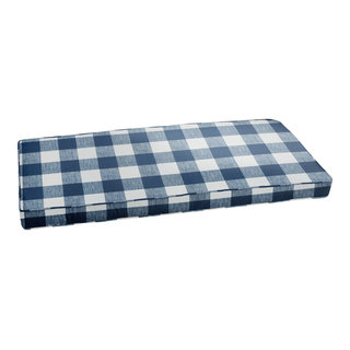 Sorra Home Indoor/Outdoor Dark Blue Buffalo Plaid Bench Cushion, 48x19x3 -  Farmhouse - Outdoor Cushions And Pillows - by Sorra Home