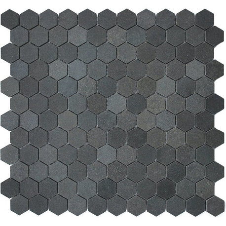 1" Hexagon Basalt Mosaic Tile, 11"x11.5"