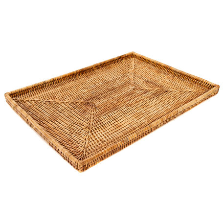 Artifacts Rattan Rectangular Flat Tray, Honey Brown