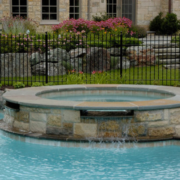 Glenview, IL Natural Swimming Pool and Raised Hot Tub