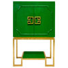 Bombay Hollywood Regency Green Lacquer Gold Bar Cabinet