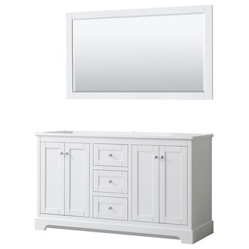 60" Double Bathroom Vanity, White, No Counter, No Sinks, 58" Mirror
