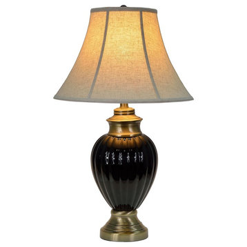 40011, 29" High Traditional Ceramic Table Lamp, Black With Antique Brass Base
