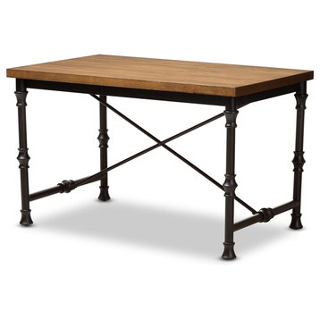Vintage Rustic Industrial Style Wood Dark Bronze-Finished Criss Cross Desk