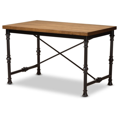 Vintage Rustic Industrial Style Wood Dark Bronze-Finished Criss Cross Desk