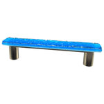 Glass Storm Studios - Blue Topaz Handmade Glass, Long Pull - Textured, layered and glittering glass the color of blue topaz. All our products are handmade to order.  Important: Do not use an electric drill or electric screwdriver.