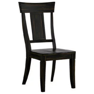 Set of 2 Dining Chair, Rubberwood Frame With Open Panel Back, Antique Black