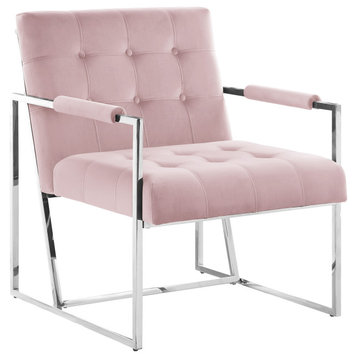 Louie Modern Arm Chair with Silver Frame, Pink