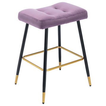 Backless Vintage Barstools Industrial Upholstered Dining Chairs, Purple