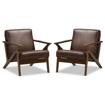 Home Square 2 Piece Faux Leather Accent Arm Chair Set in Brown