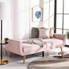 Modern Futon, Curved Silhouette With Padded Seat & Tufted Back, Blush/Natural