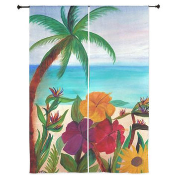 Palm Tree Tropical Sheer Curtains, Tropical Floral Beach