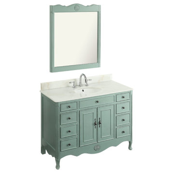 46.5" Distressed Fayetteville Bathroom Vanity, Light Blue, With Mirror