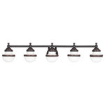 Livex Lighting - Livex Lighting 5715-67 Oldwick - Five Light Bath Bar - Canopy Included.  Shade IncludeOldwick Five Light B Olde Bronze Hwith Bl *UL Approved: YES Energy Star Qualified: n/a ADA Certified: n/a  *Number of Lights: Lamp: 5-*Wattage:75w Medium Base bulb(s) *Bulb Included:No *Bulb Type:Medium Base *Finish Type:Olde Bronze