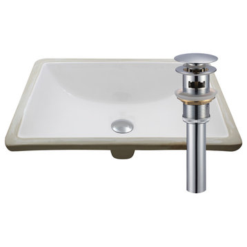 Rectangular Undermount White Porcelain Sink with Overflow Drain, Chrome