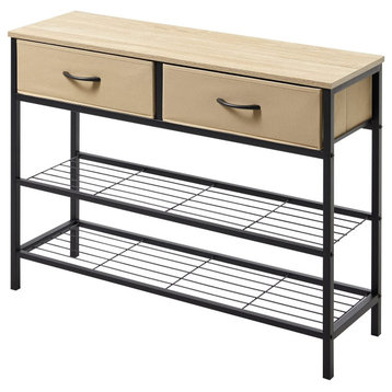 Rectangular 3-Tier Console Entryway Table with 2 Fabric Drawers, Grey Oak