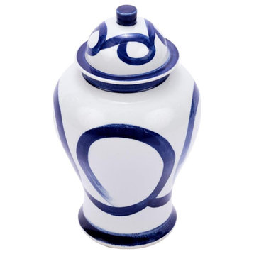Temple Jar Vase Brushstroke Swirl Circle Blue Colors May Vary White