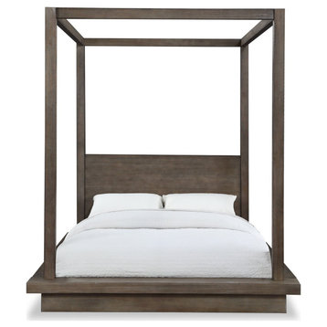 California King Canopy Bed, Mitered Top With Side Panels, Rustic Dark Pine