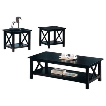 Benzara BM184822 Table Set With X Design On Sides, Pack of Three, Dark Brown