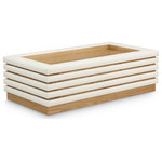 Meridian Furniture - Rory Black Faux Leather Coffee Table, Cream, Rectangular, Natural Finish - Put emphasis on style when you add this Rory coffee table to your current setup. This handsome table features a stacked look with soft cream vegan leather accents against a natural finish oak veneer. The look of leather and oak forms an exciting contrast that's not lost on guests or others. A lip across the top of the table keeps things from sliding off, and its retangle shape makes it ideal for adding alongside a corner sectional or other large seating group.