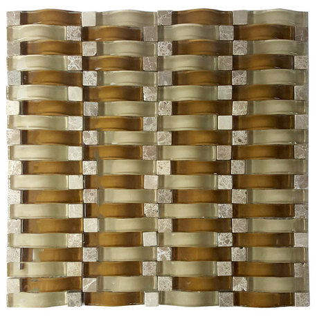 Wave 12 in x 12.4 in Glass & Stone 3D Mosaic in Sabbia