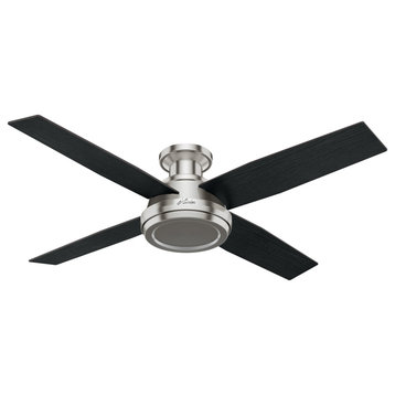 Hunter Fan Company  52" Dempsey Low Profile  Ceiling Fan + Remote, Brushed Nicke