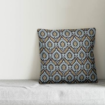 Ikat, Brown and Blue Outdoor Throw Pillow, 16"x16"